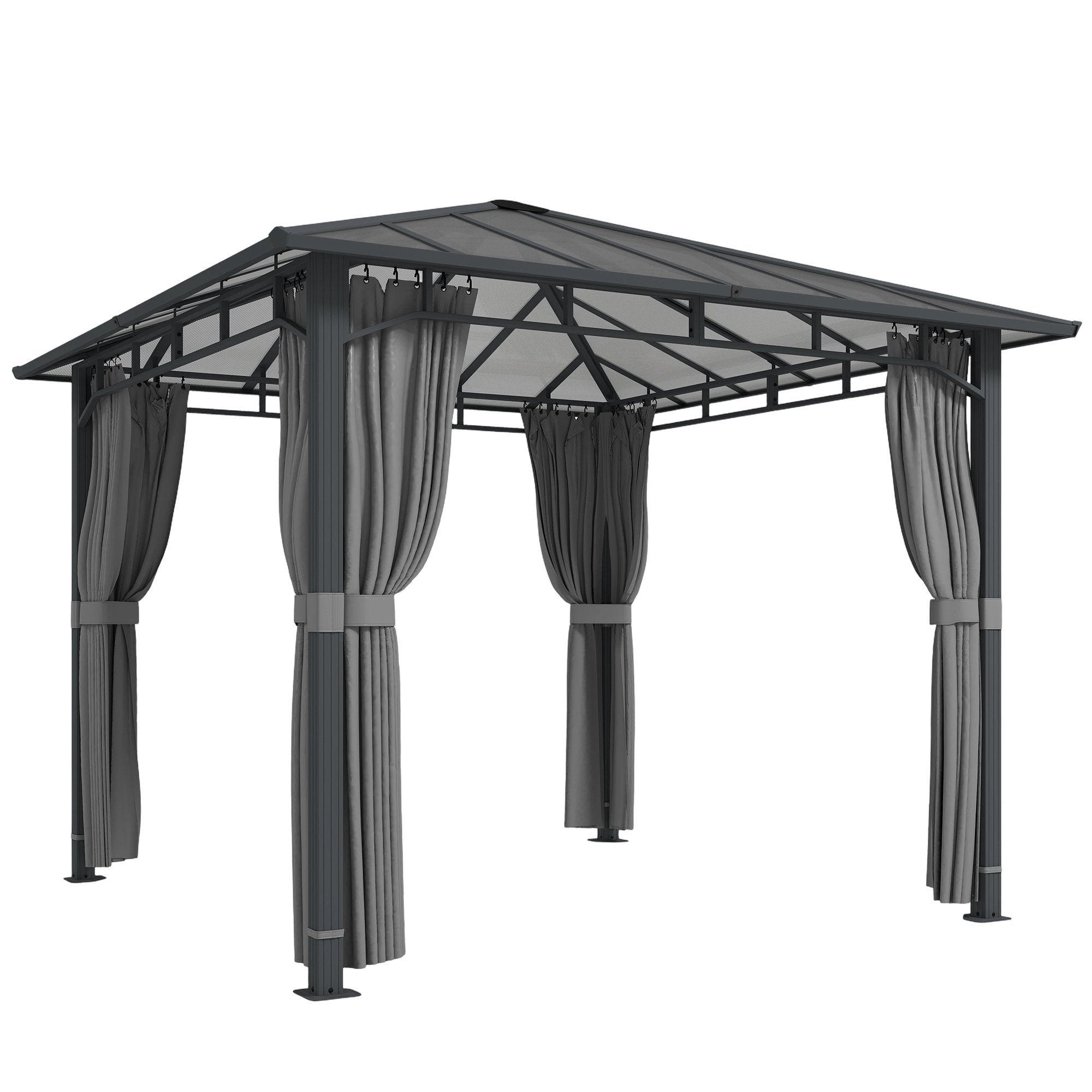 Permanent paviljong med hårt tak, 6 mm PC-tak, metallram, 302x302 cm