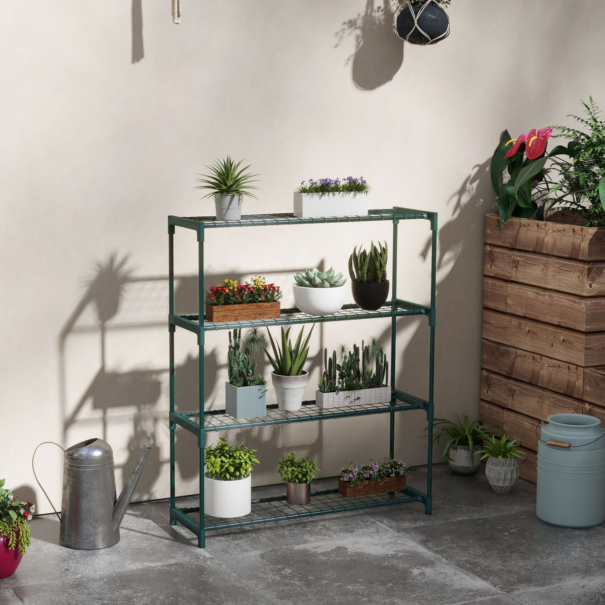 Étagère à plantes – support à fleurs 4 étages en acier, vert foncé