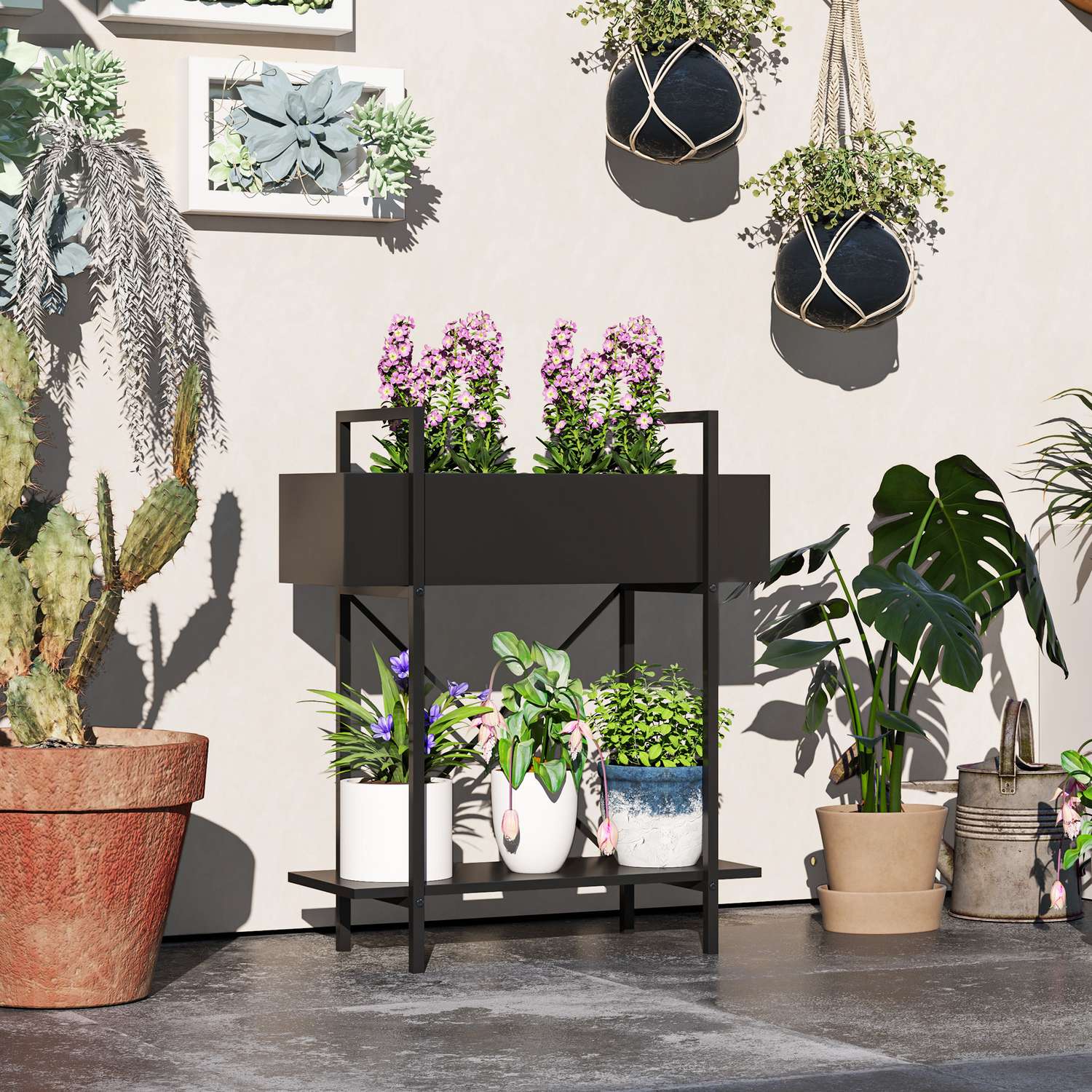 Plantställning i två plan i metall – inomhus/utomhus 70 cm hög