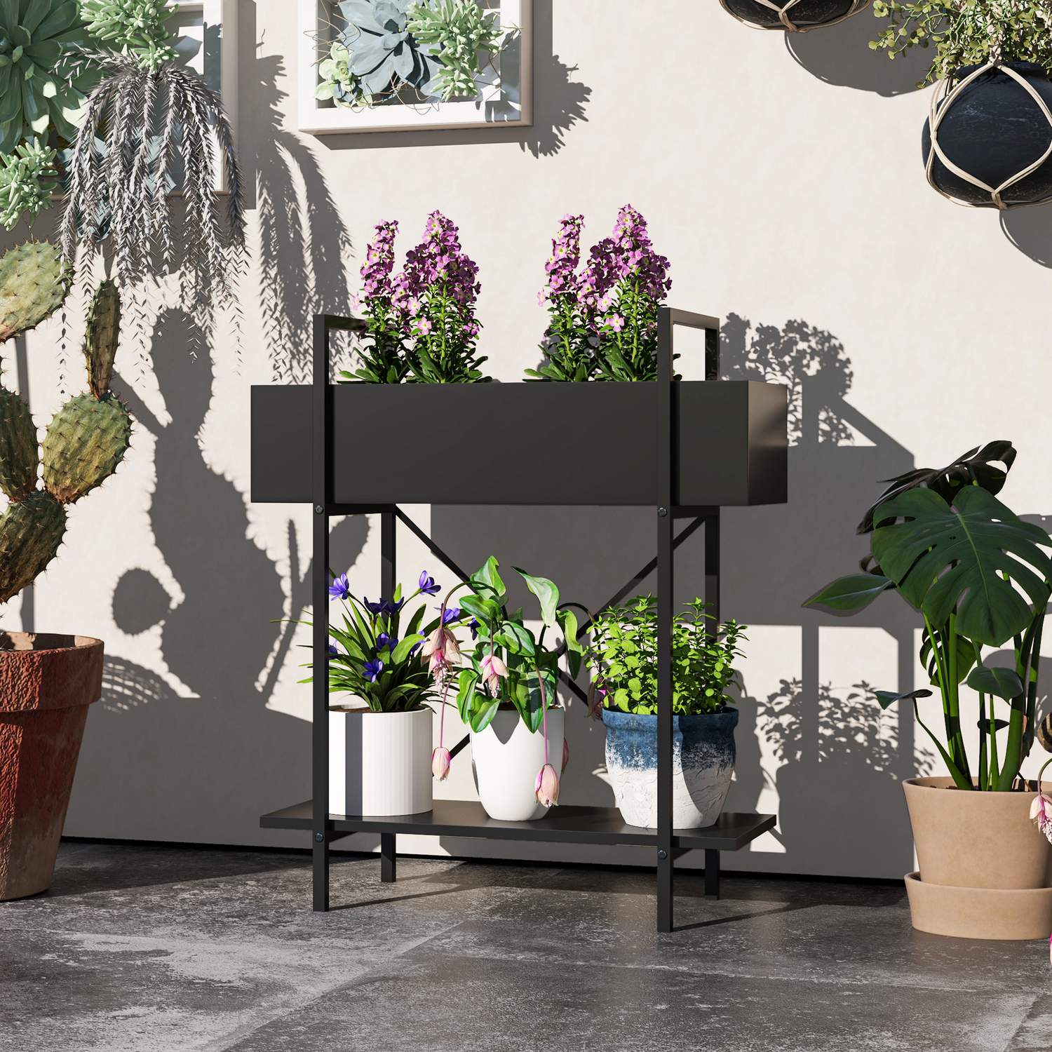 Plantställning i två plan i metall – inomhus/utomhus 70 cm hög