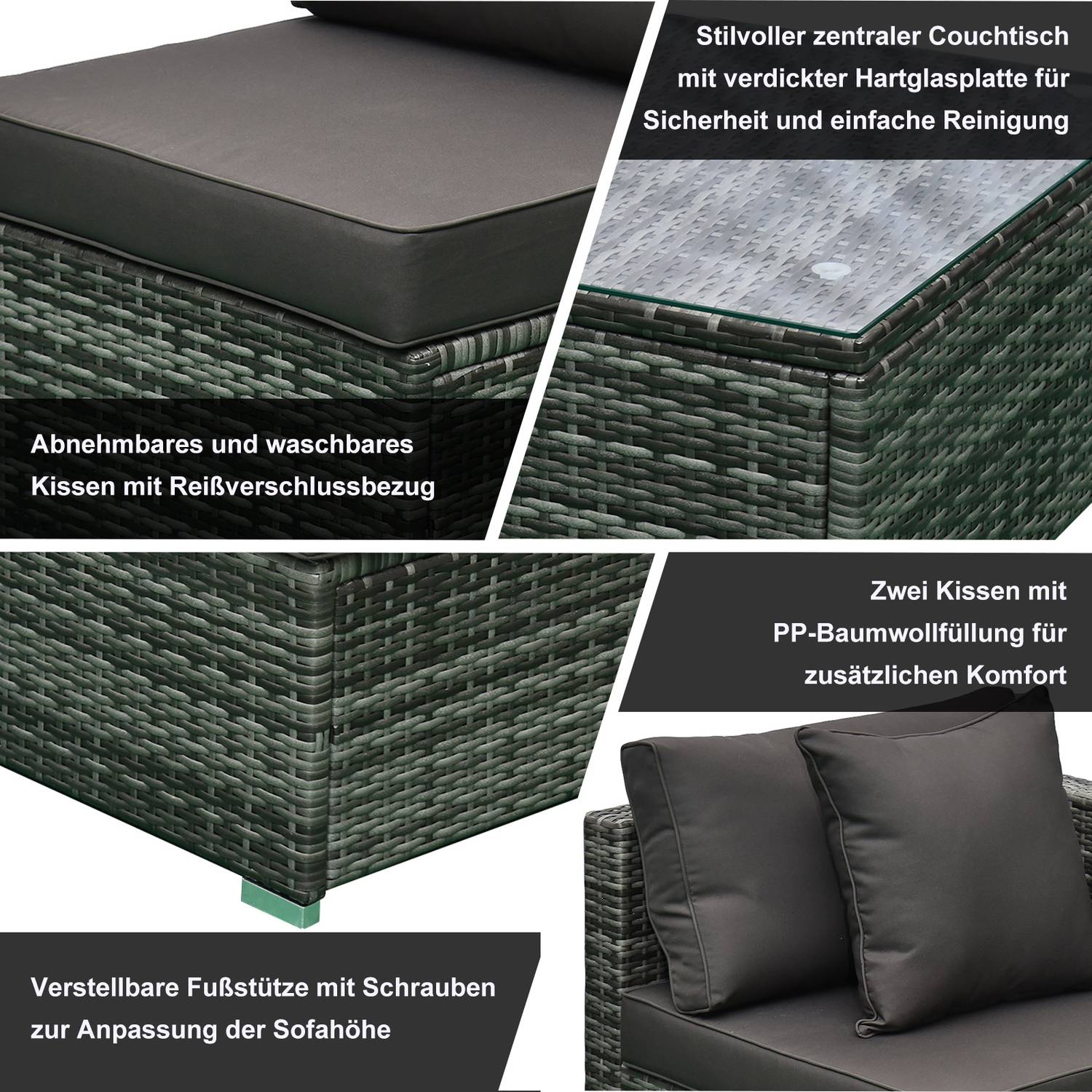 Polyrattan 4-personers utomhusmöbler set, grå