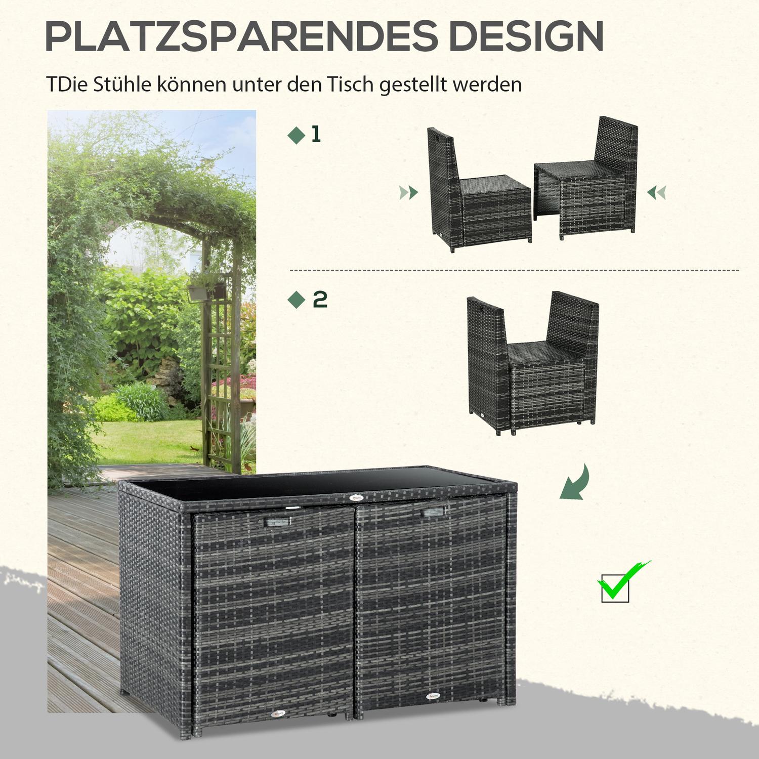 Polyrattan uteserveringsset för 4, Stålstomme, Grå