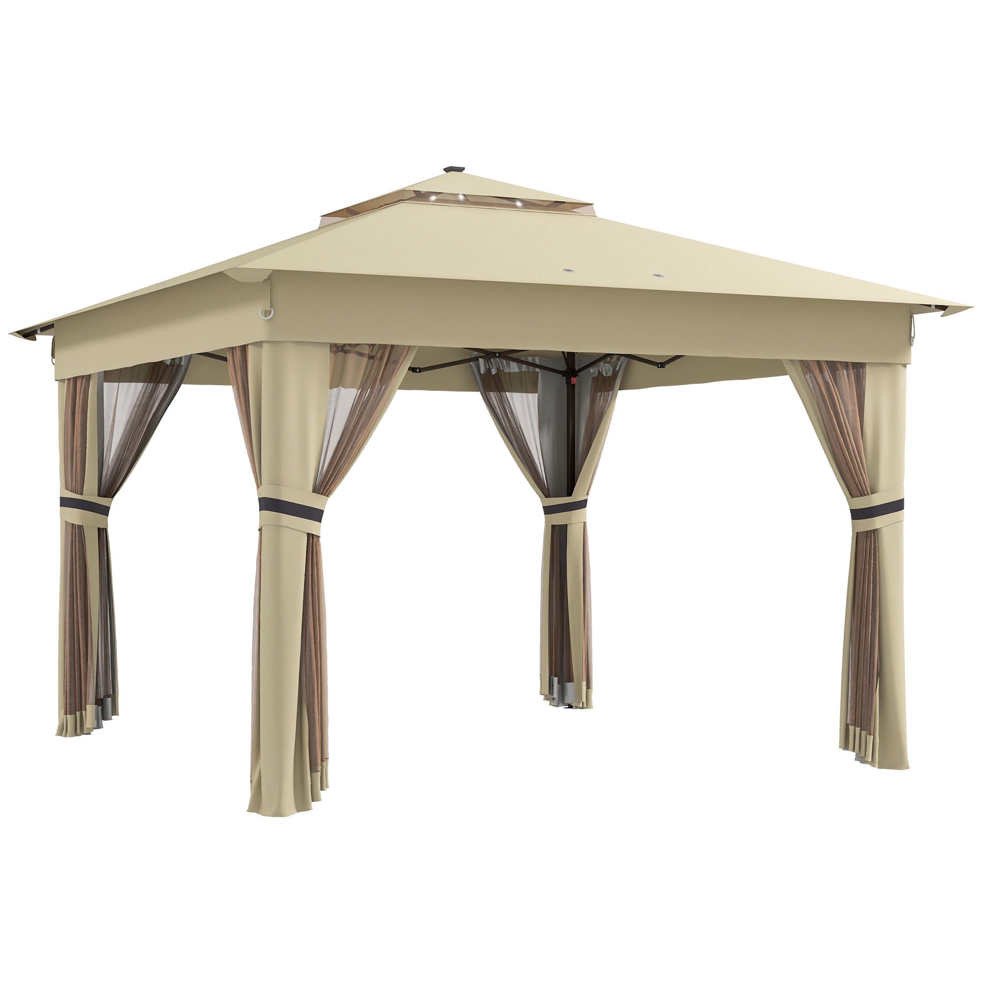 Pop-up-paviljong 3,3x3,3m, vattentålig, LED, myggnät