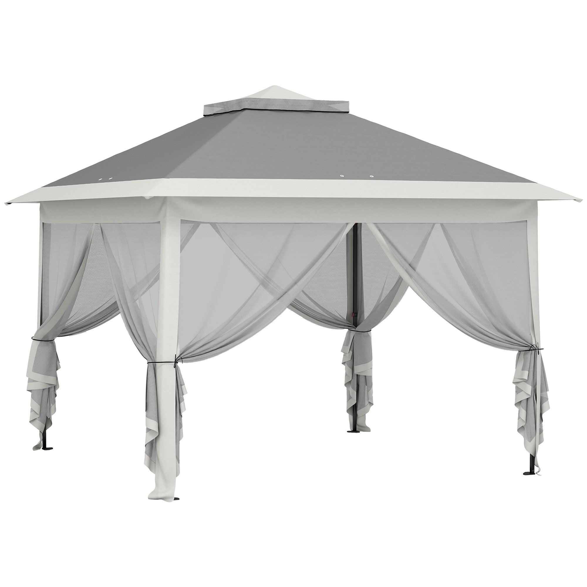 Pop-up trädgårdspaviljong, metallram, grå, 330x330x288 cm