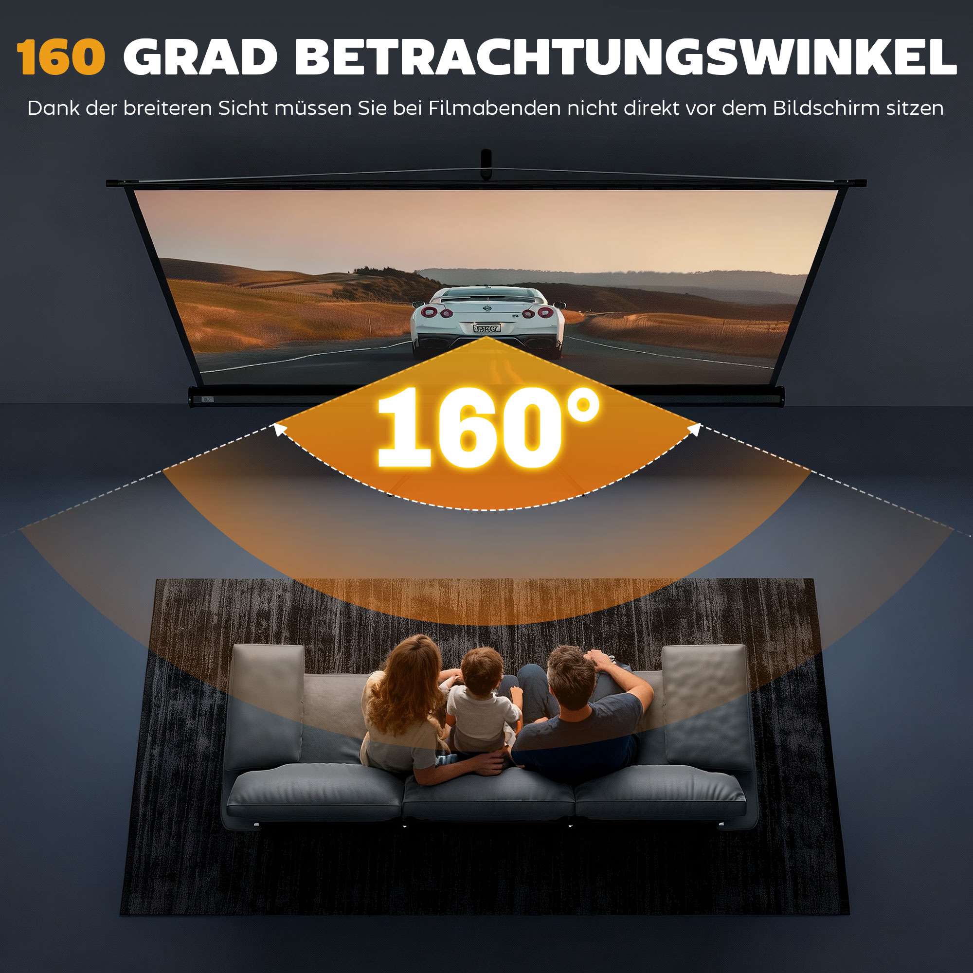 Projektorduk med stativ, 100 tum, 16:9 HD 4K