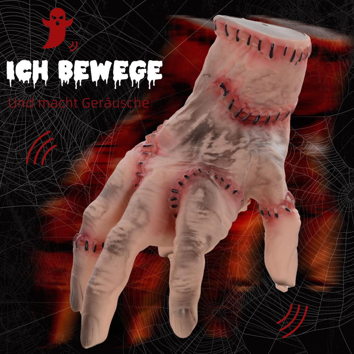 Realistisk 21 cm Halloween Scar Hand Prop med action och ljud