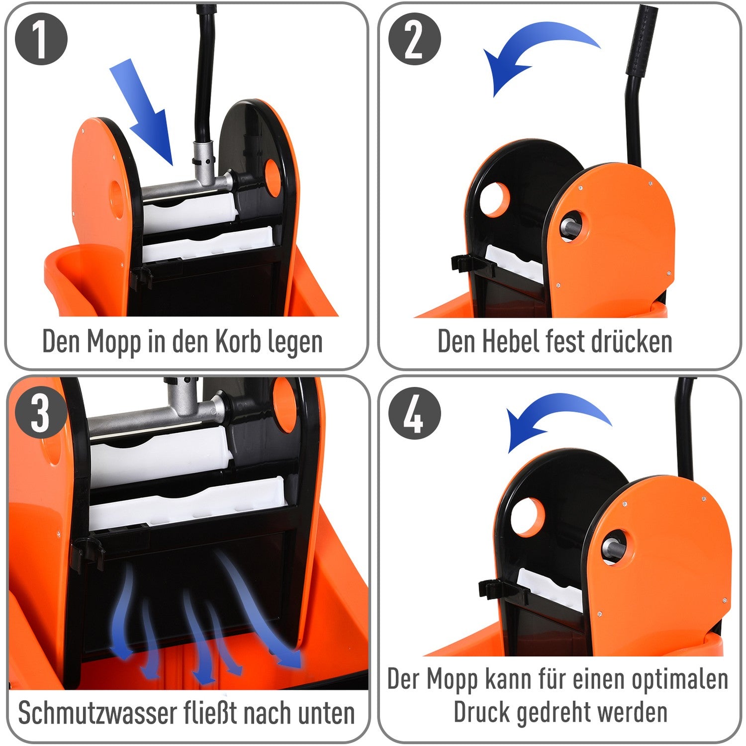 Rengöringsvagn med vridsystem, 36L - Svart/Orange