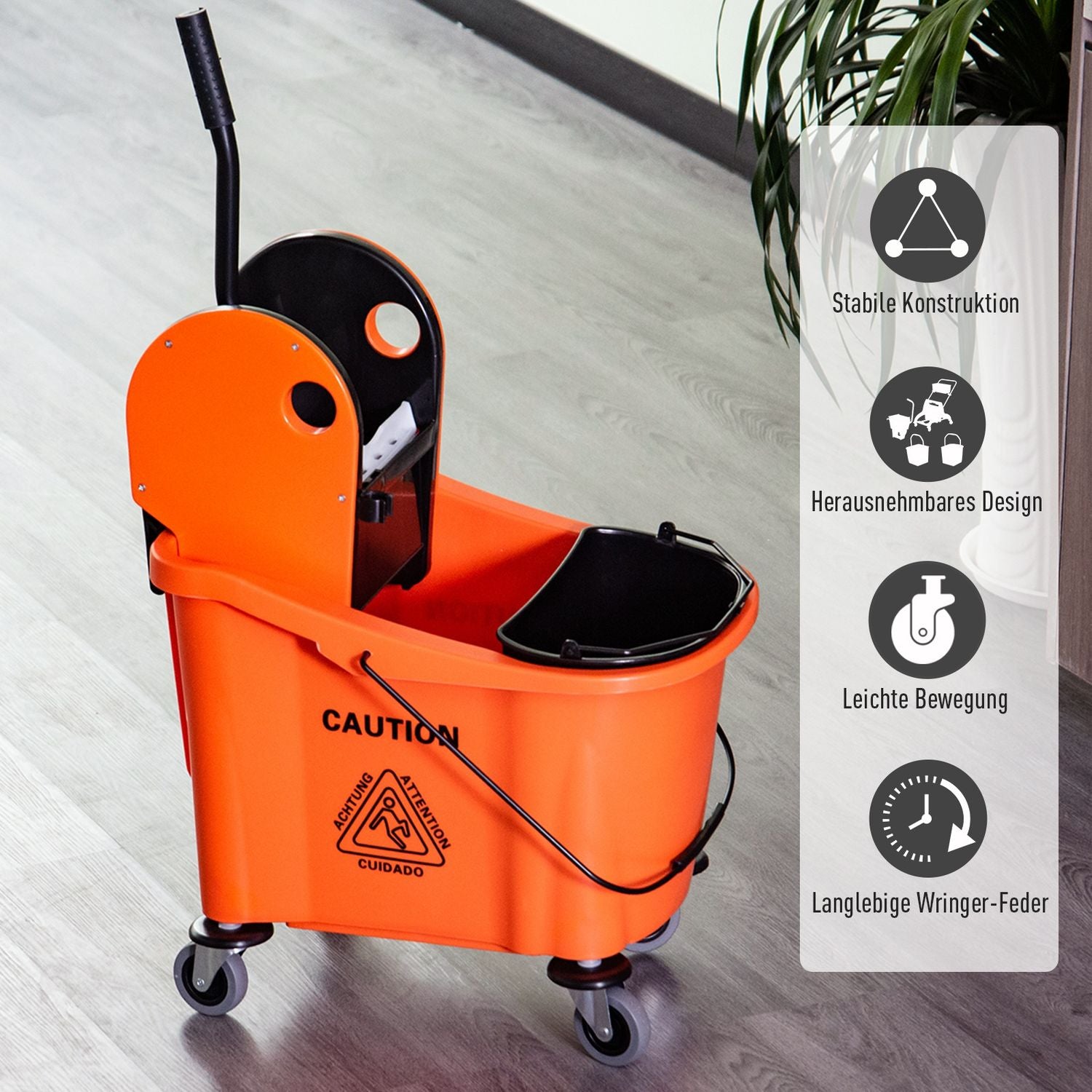 Rengöringsvagn med vridsystem, 36L - Svart/Orange