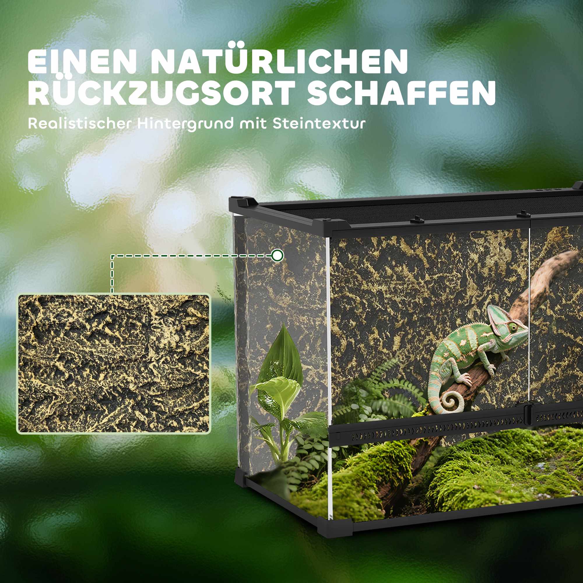Reptilterrarium i glas 48 liter, ventilation framtill, 50x30x35 cm