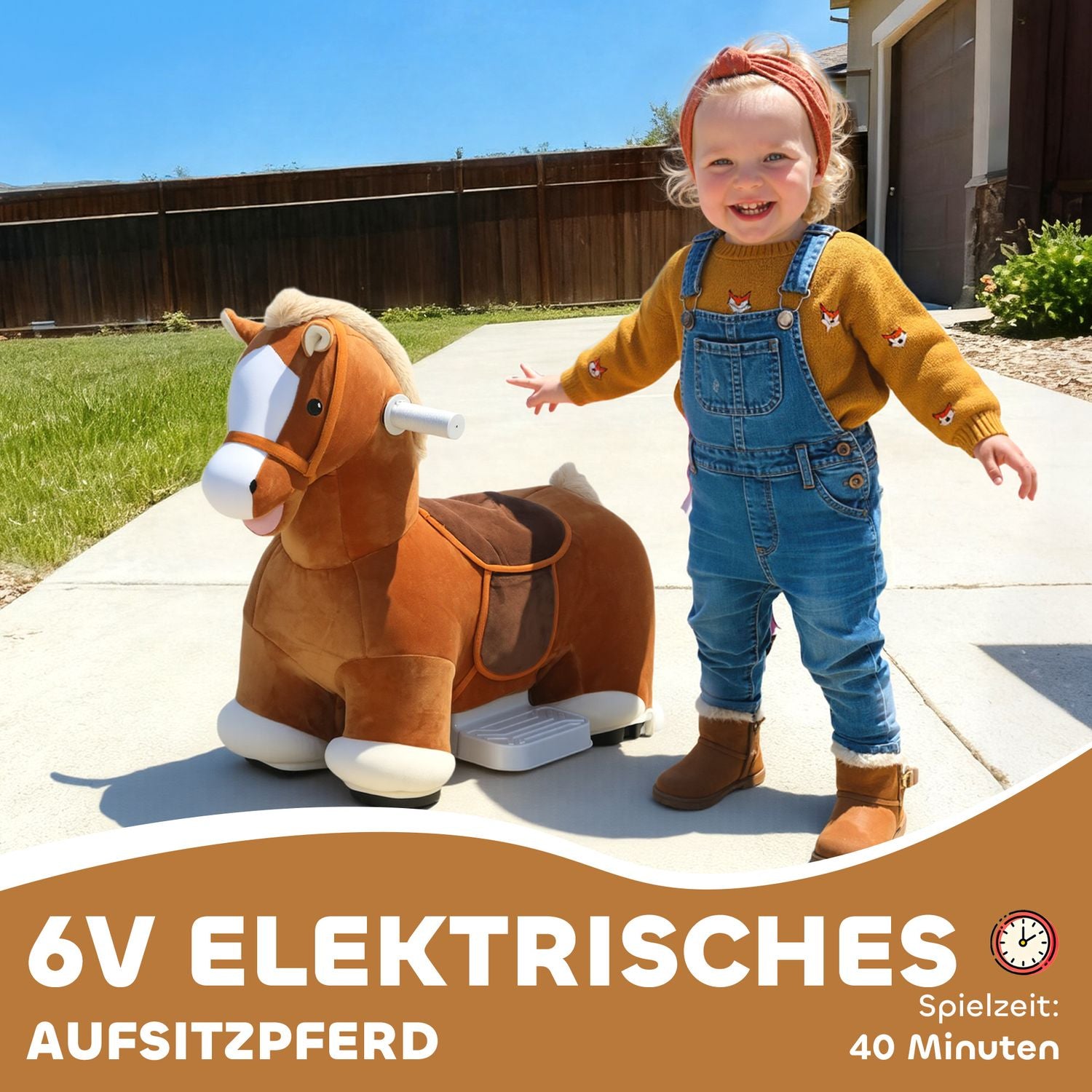 Rid-on leksakshäst för barn, mjukt omslag, musik, 1,5-5 år