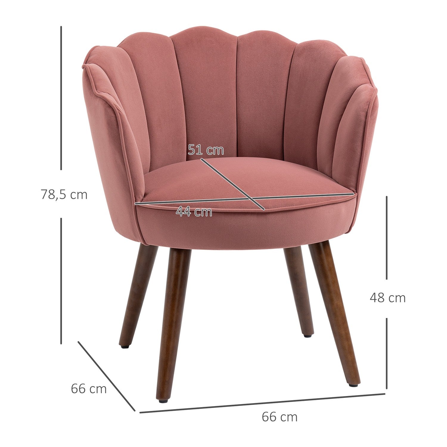 Rosa fåtölj med ryggstöd – polyester, gummiträ