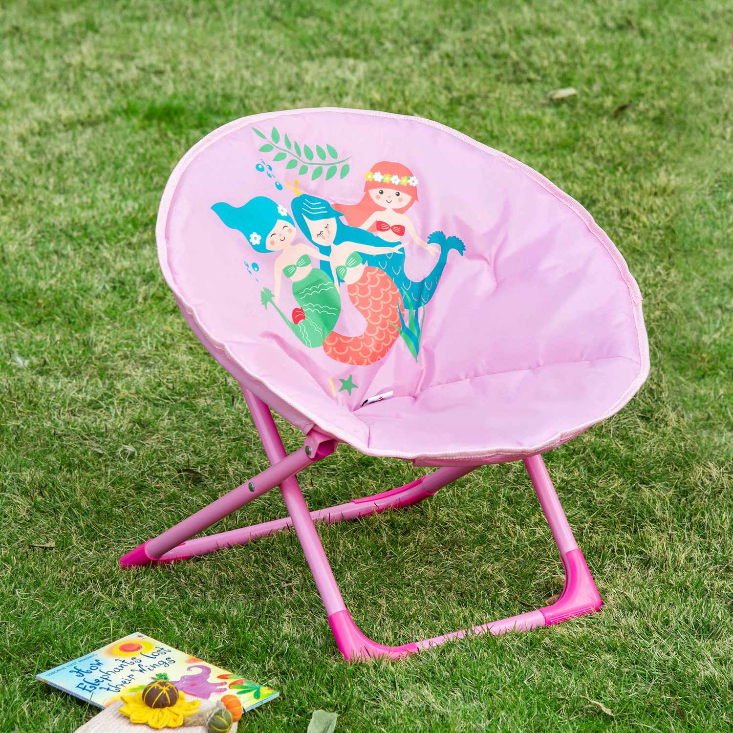 Rosa hopfällbar campingstol för barn, inomhus/utomhus, stål