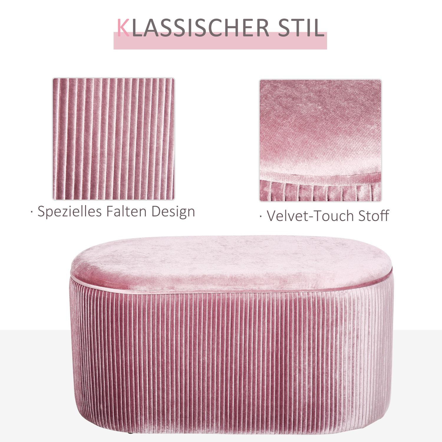 Rosa sammetstoppad förvaringsbänk – fransk stil, 81x40x41cm
