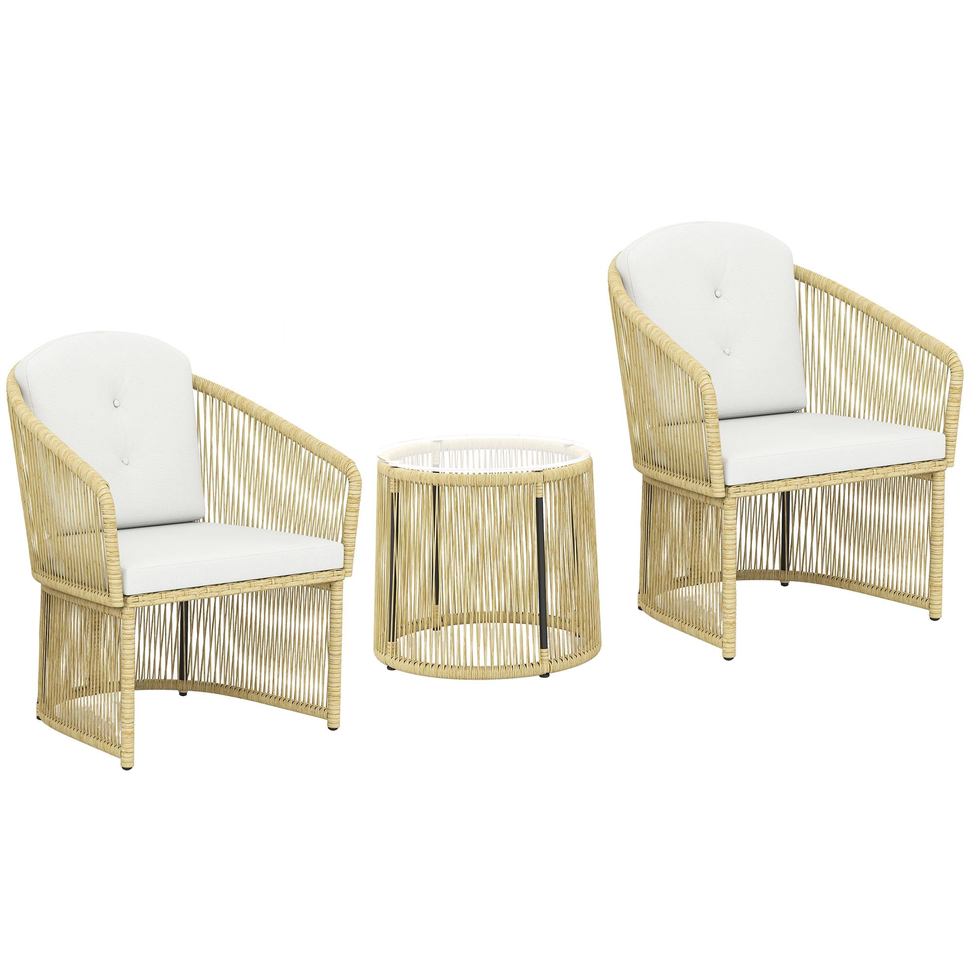 Rotting bistroset med kuddar – bord och 2 stolar