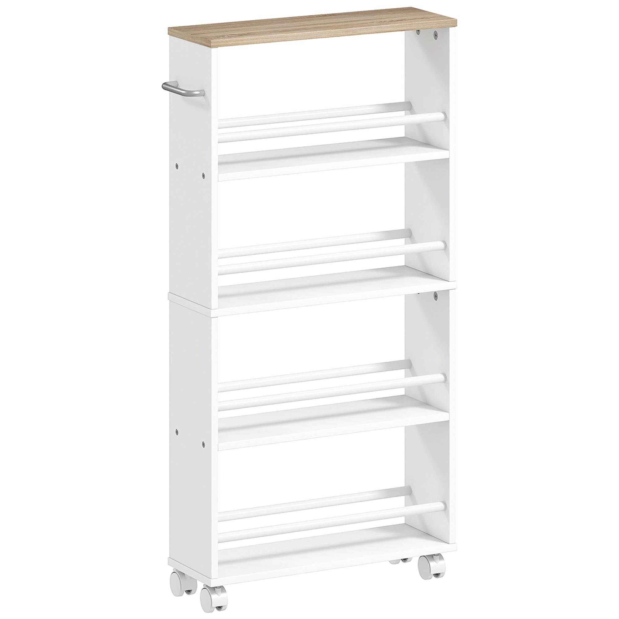Rullande förvaringshylla, smal design, 4 våningar, 45x15x91 cm