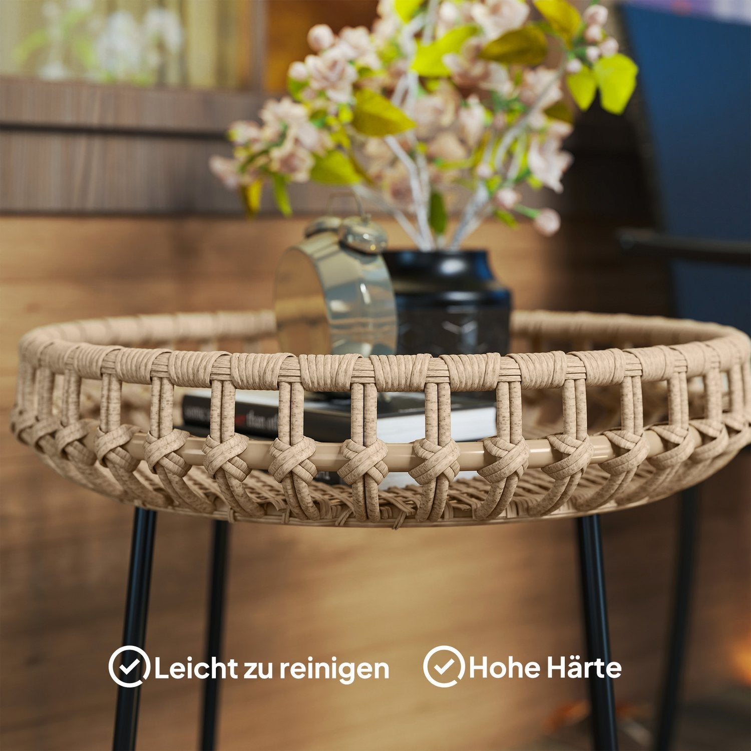 Runda utomhussoffbord i polyrattan – väderbeständiga, justerbara