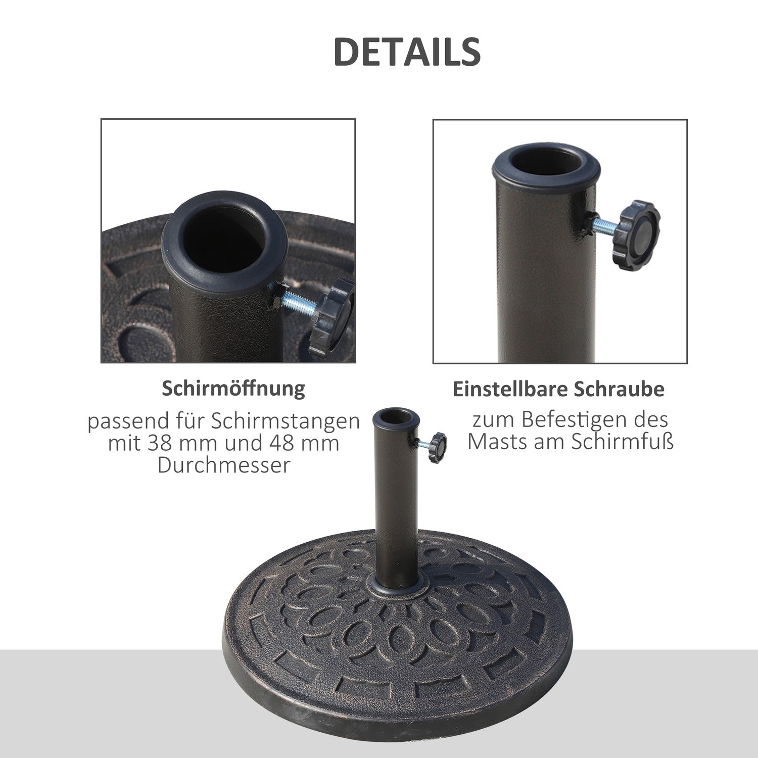Rund hartsparasollbas, brons, 14 kg, passar Ø38-48 mm