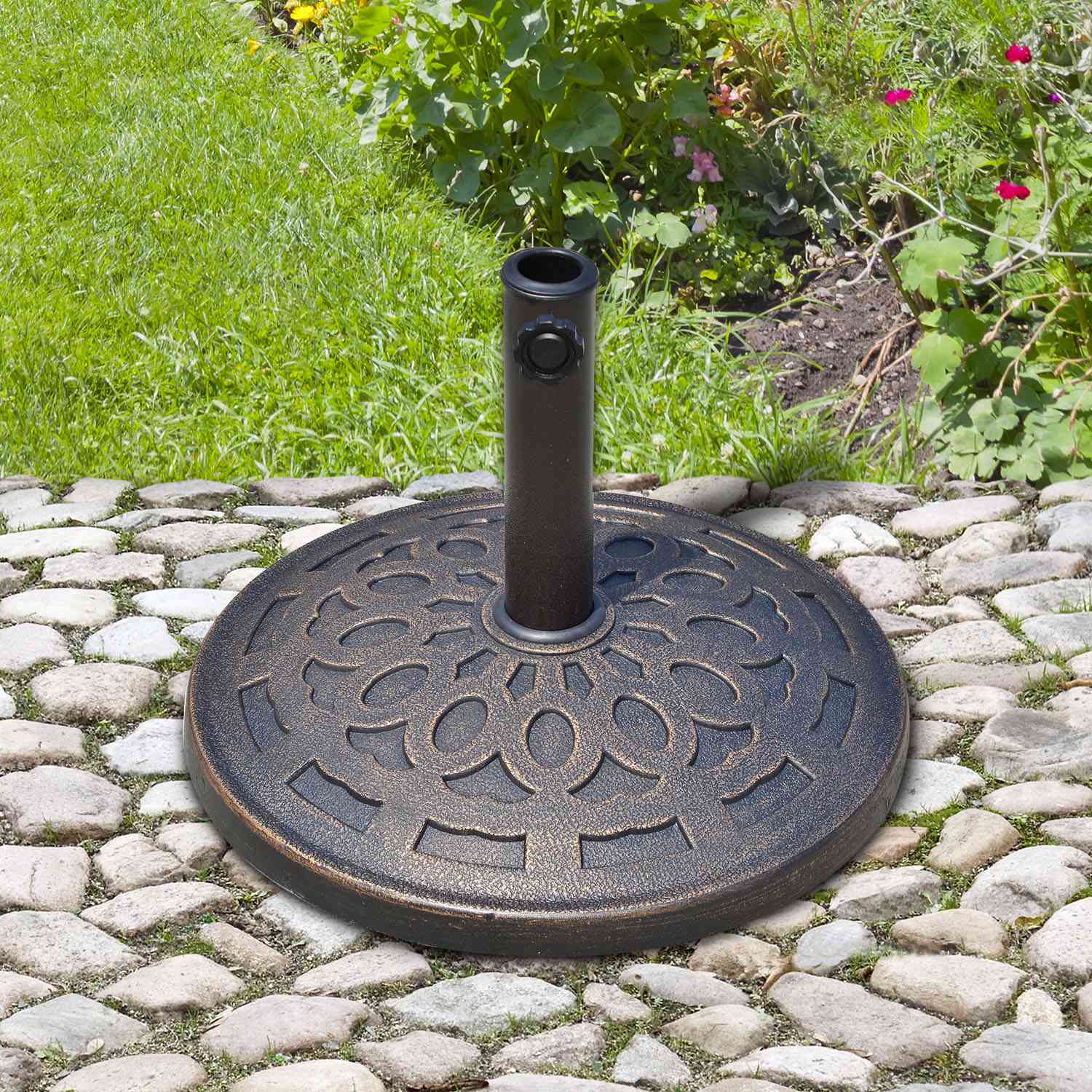 Rund hartsparasollbas, brons, 14 kg, passar Ø38-48 mm