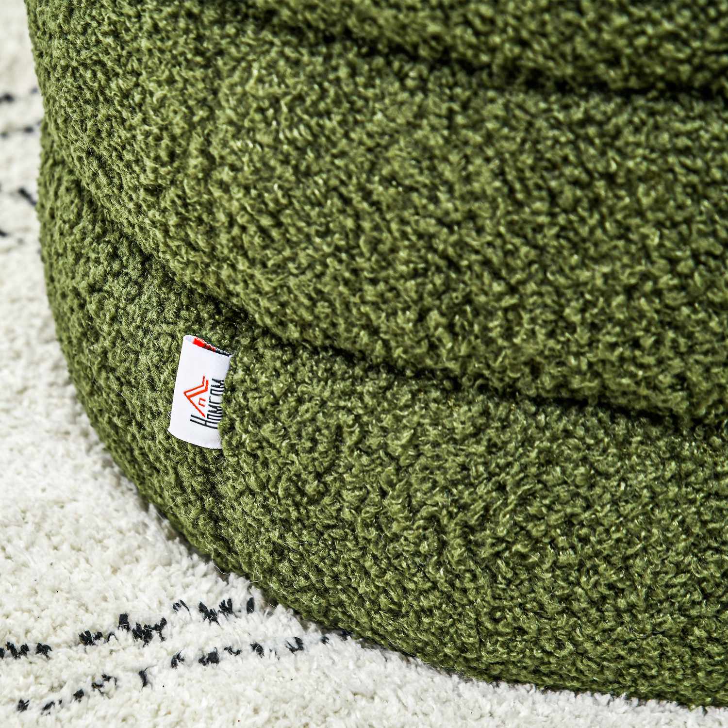 Rund ottoman, Teddy Fleece, 120 kg Kapacitet, Grön