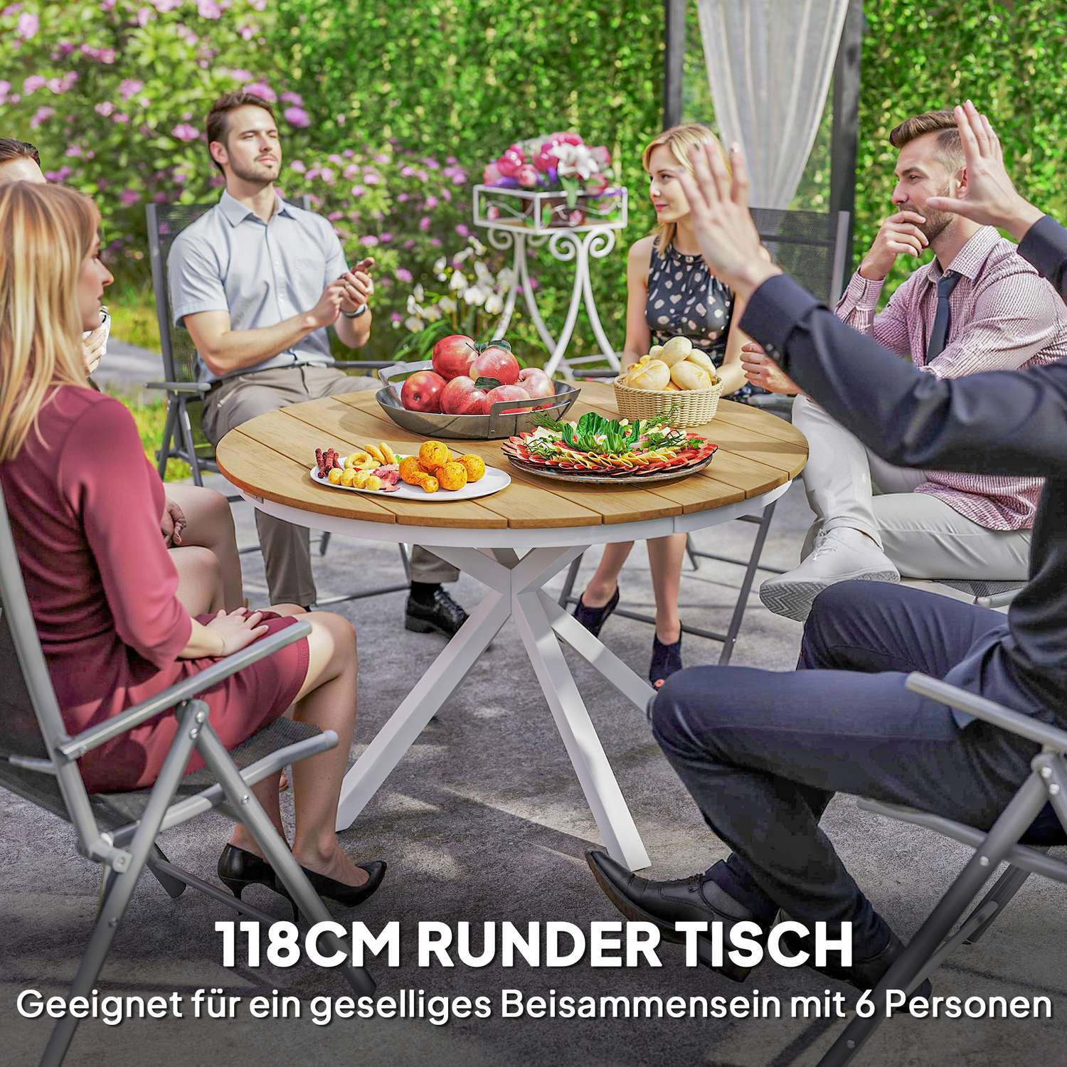 Runt 118cm väderbeständigt trädgårdsbord i aluminium
