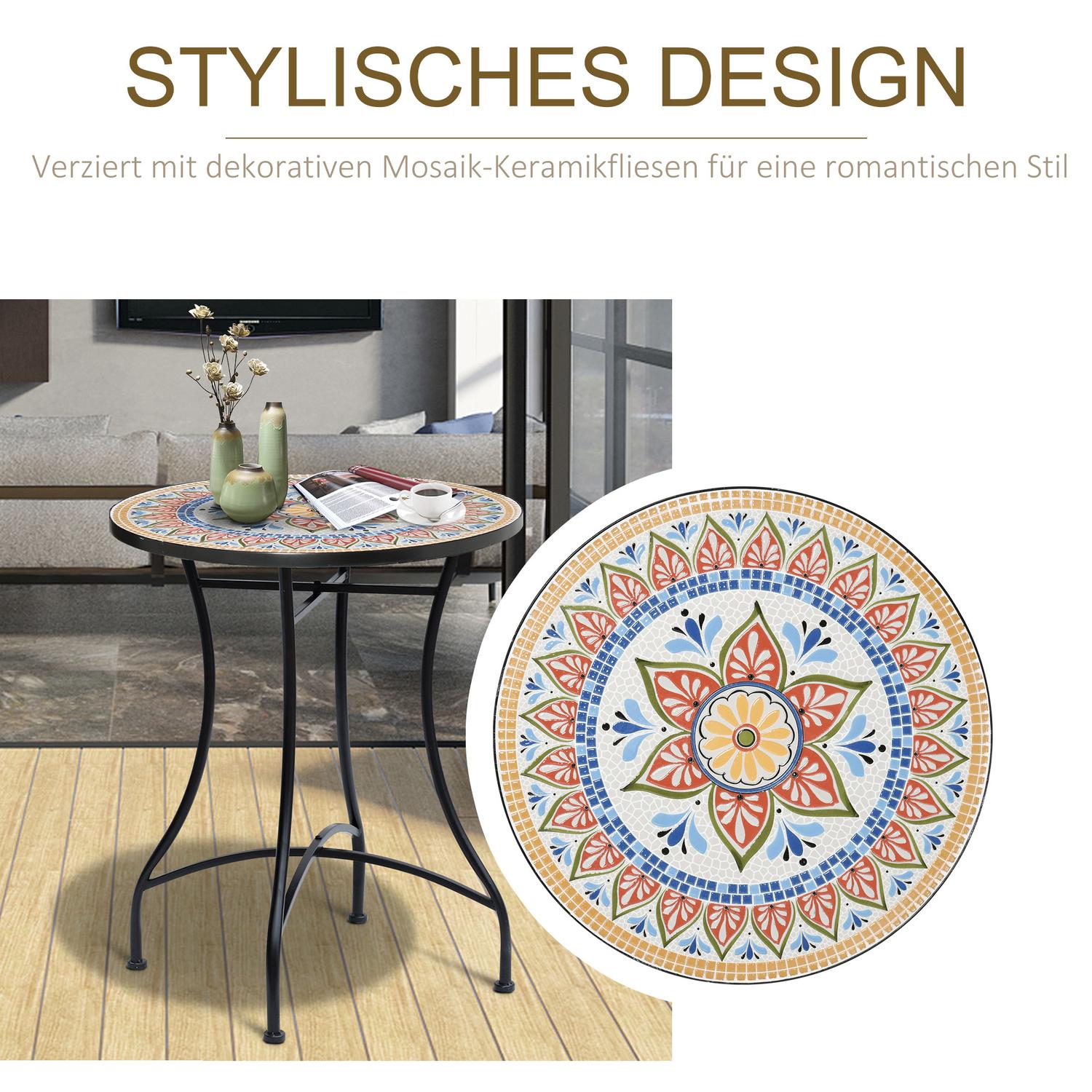 Runt Mosaic Garden Bistrobord – Keramikskiva, Ø60 cm