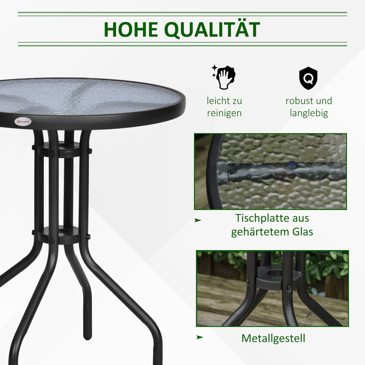 Runt Trädgårdsbord i Metall & Glas – Ø60 X H70 cm