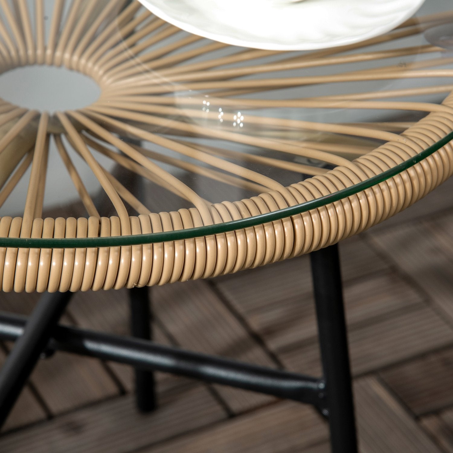 Runt bistrobord för trädgård eller uteplats, svart & beige, 50 cm