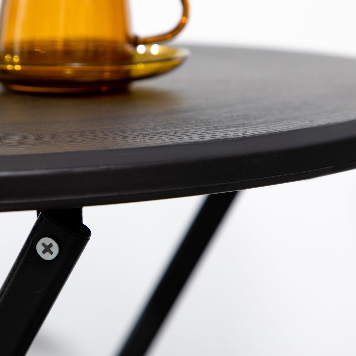 Runt hopfällbart trädgårdsbord – 60 cm, mörkgrå trälook