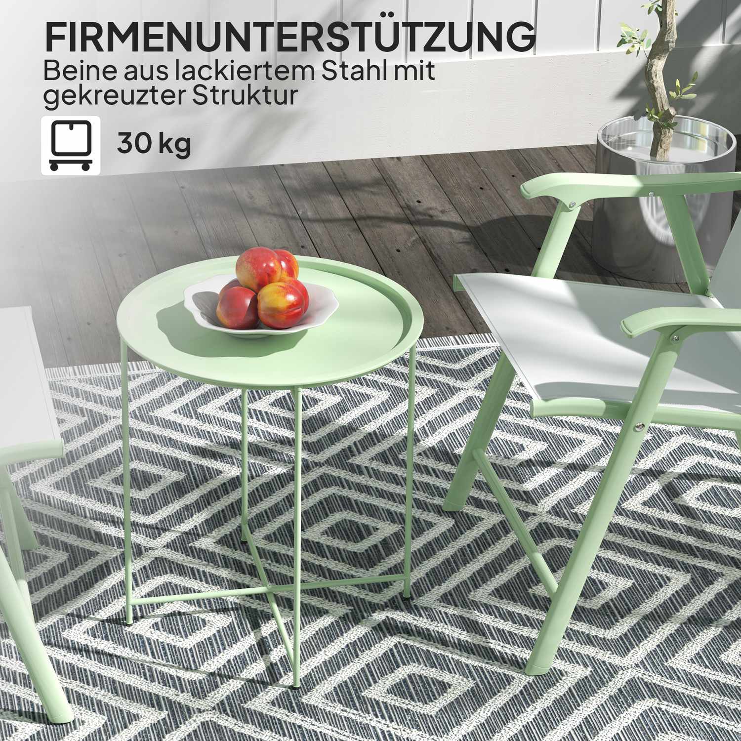 Runt hopfällbart trädgårdsbord – väderbeständigt & grönt, 46x50 cm