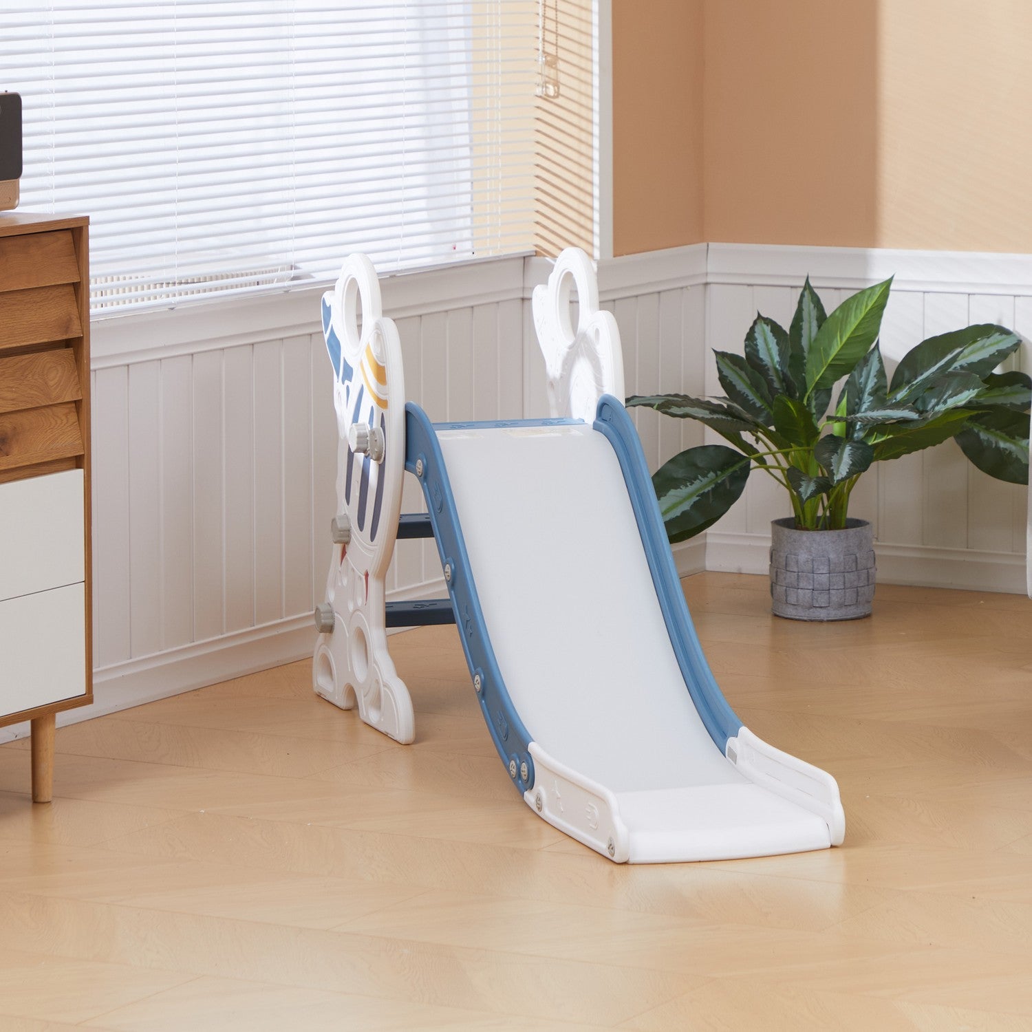 Rutschkana för barn med rakettema med halkfri stege, 30 kg kapacitet