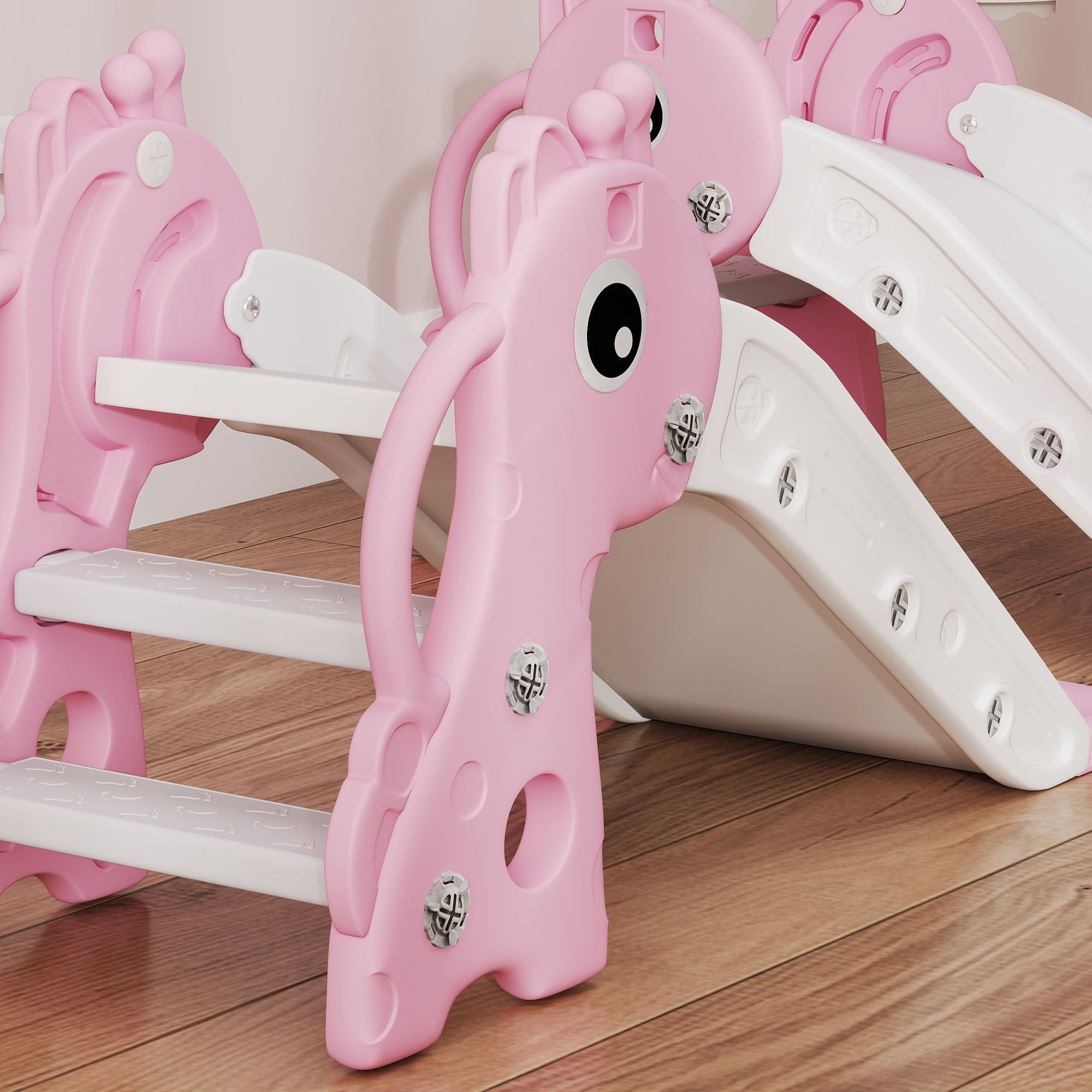 Rutschkana med basketkorg för småbarn, giraffdesign, rosa