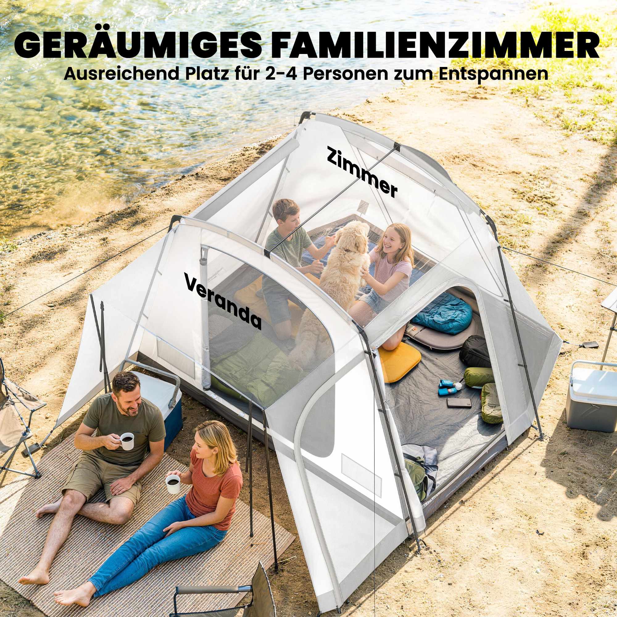 SUV campingtält, 4 personer, 4 dörrar, vattentätt 3000 mm