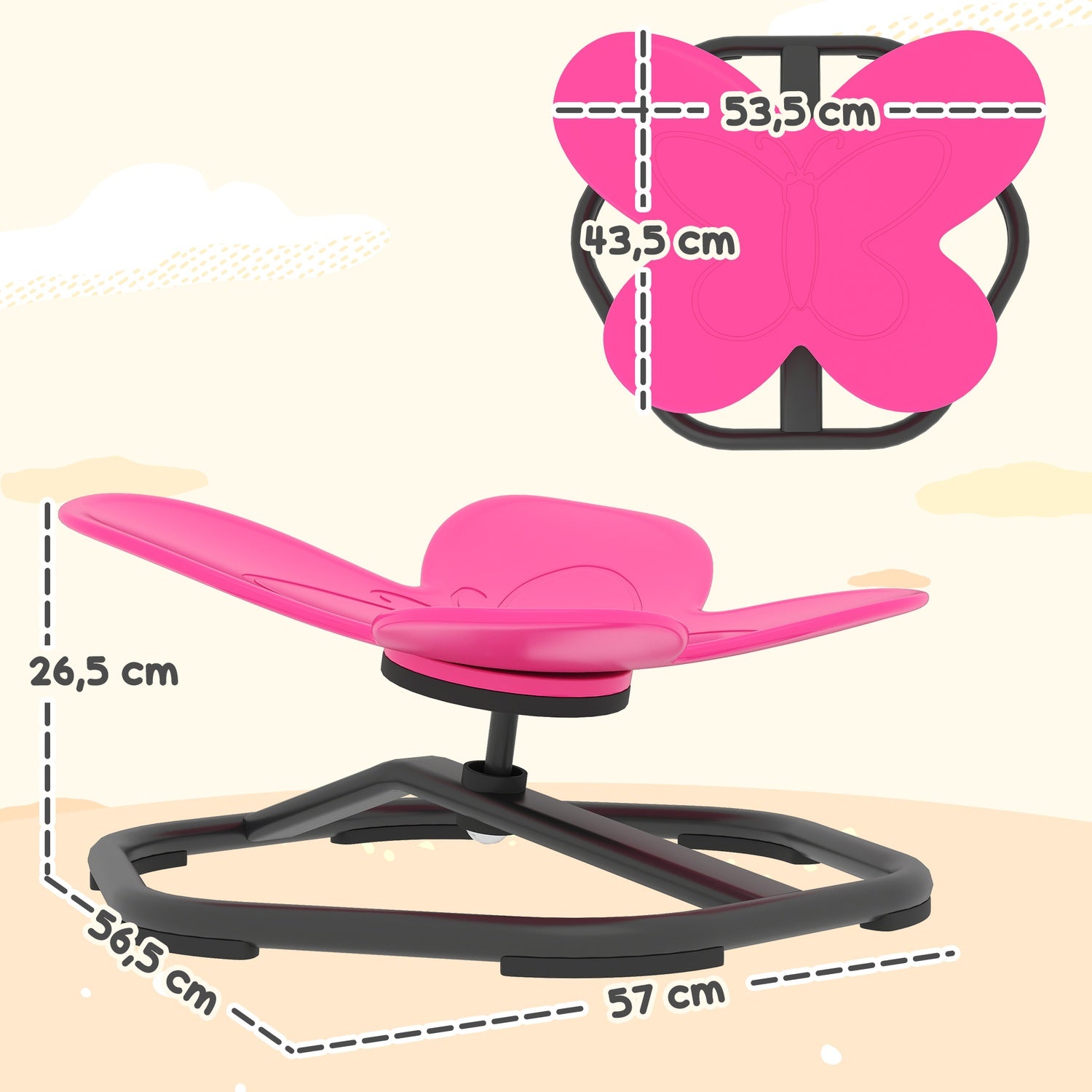 Sensorisk snurrstol för barn, fjärilsformad, rosa
