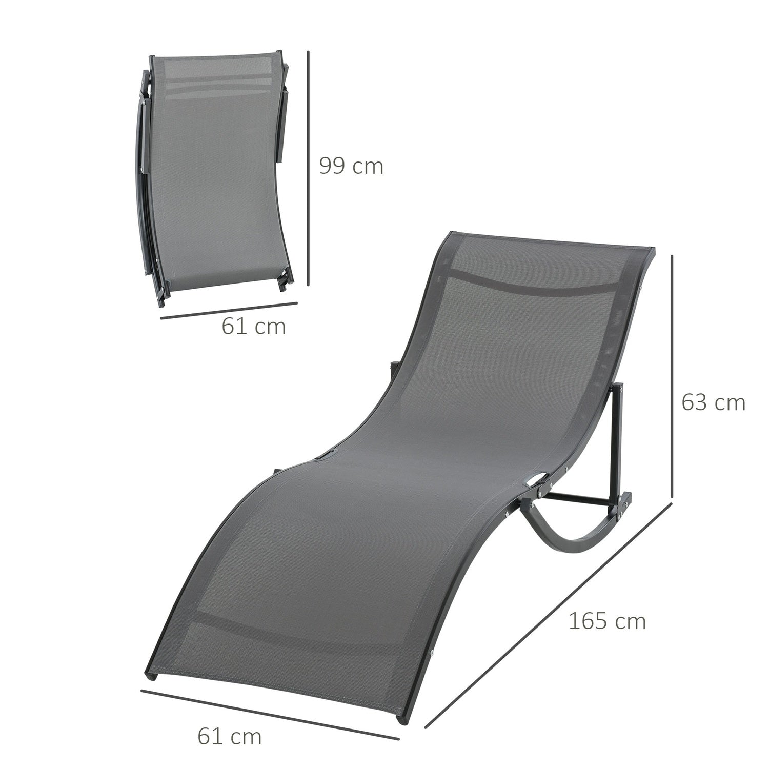 Set med 2 ergonomiska solstolar, mörkgrå textilen