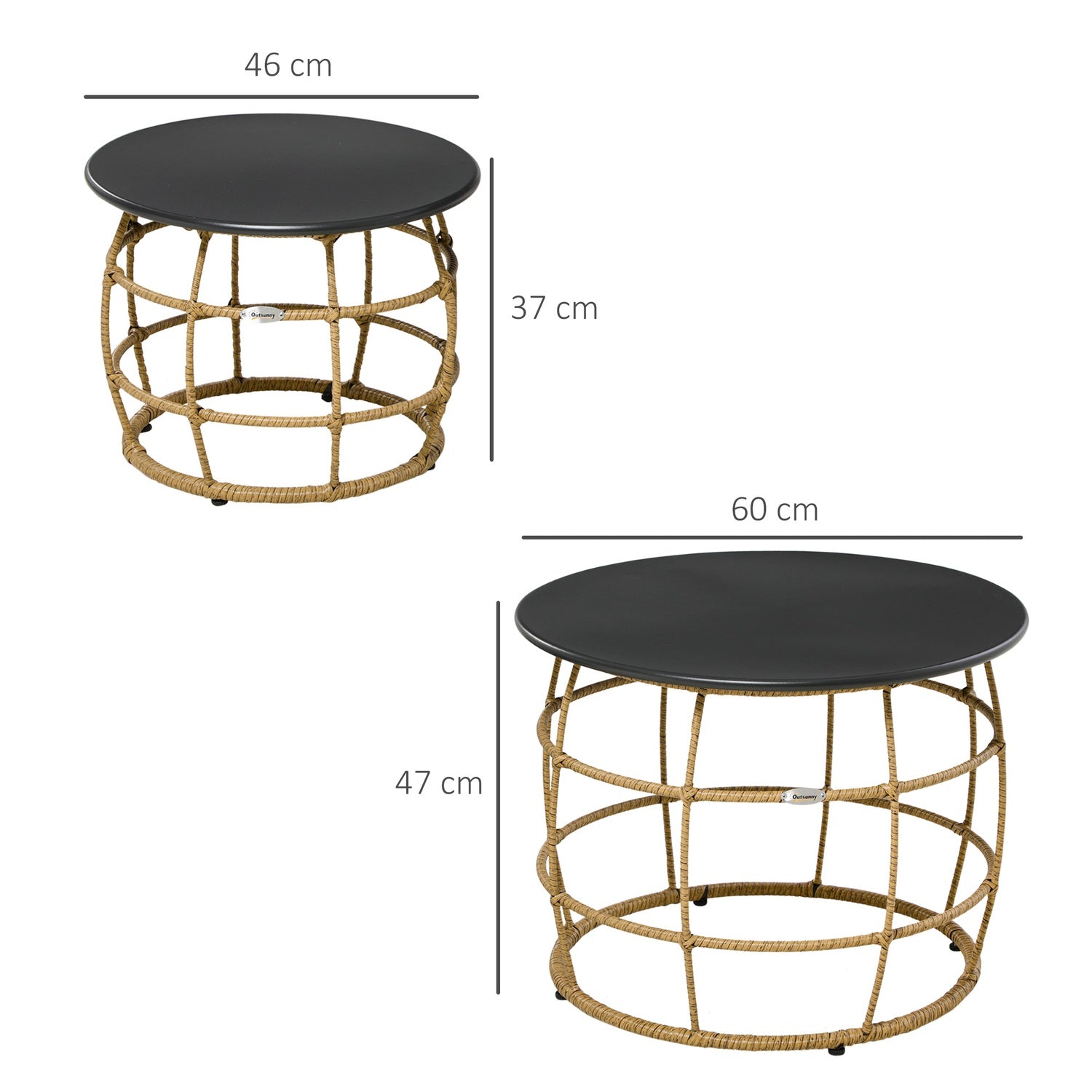 Set med 2 handvävda sidobord, Ø46+Ø60 cm, sandfinish