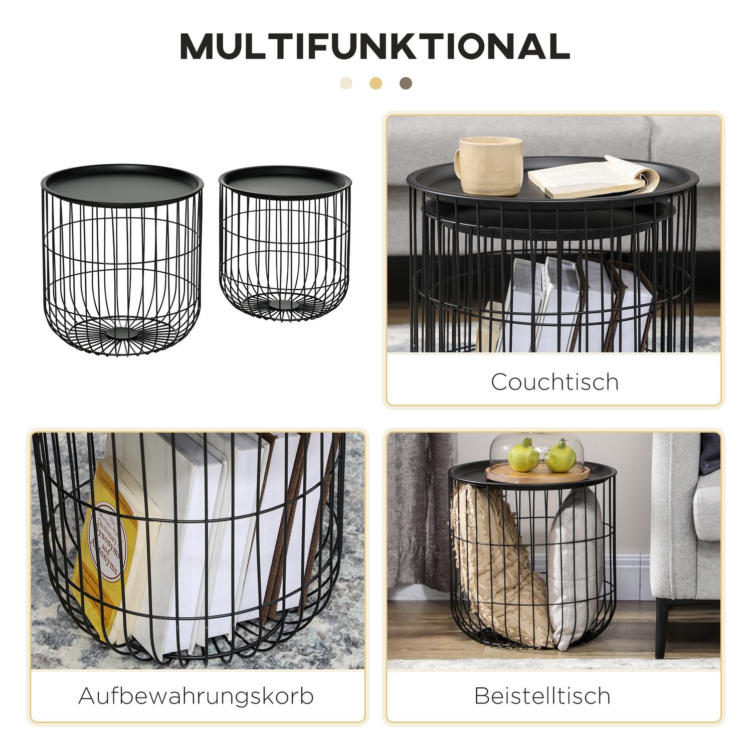 Set med 2 soffbord i svart stål med förvaring