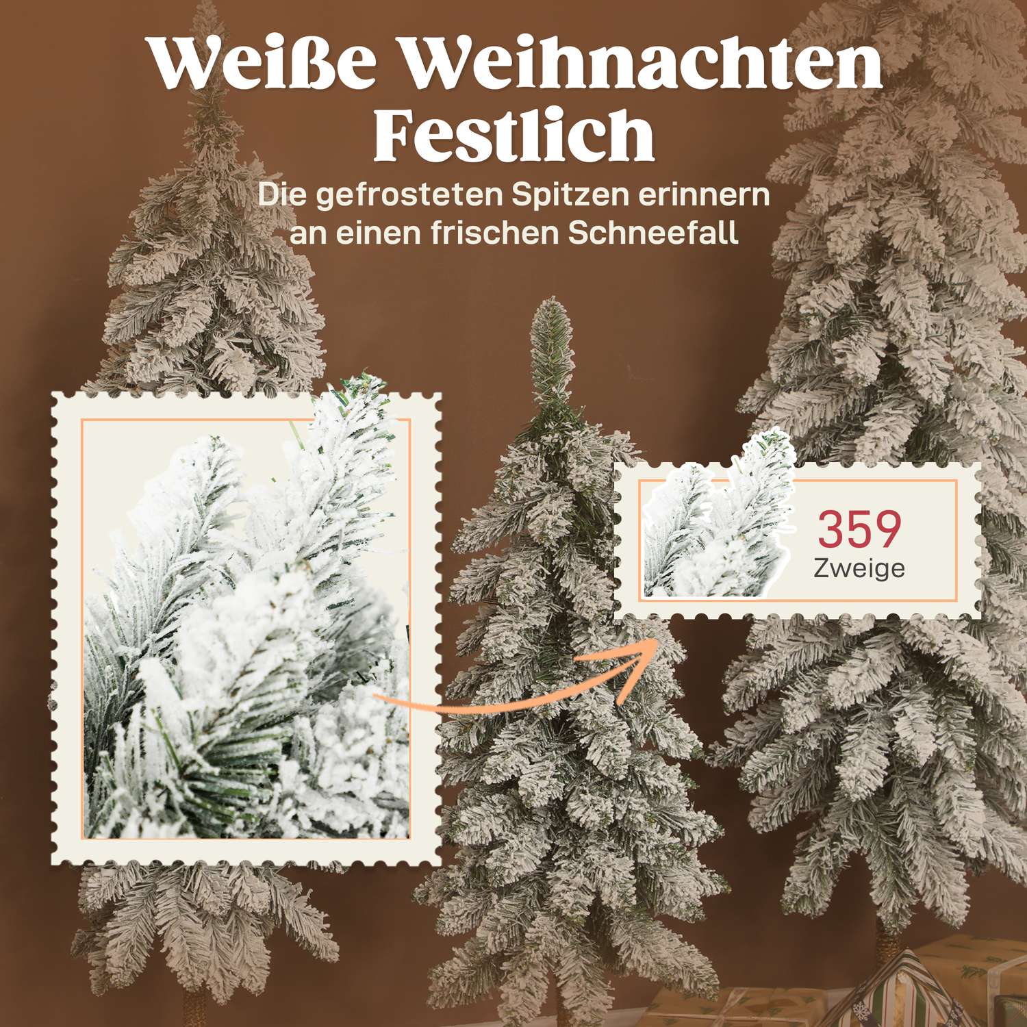 Set med 3 snöiga konstgjorda julgranar, 3 storlekar, flamskyddade