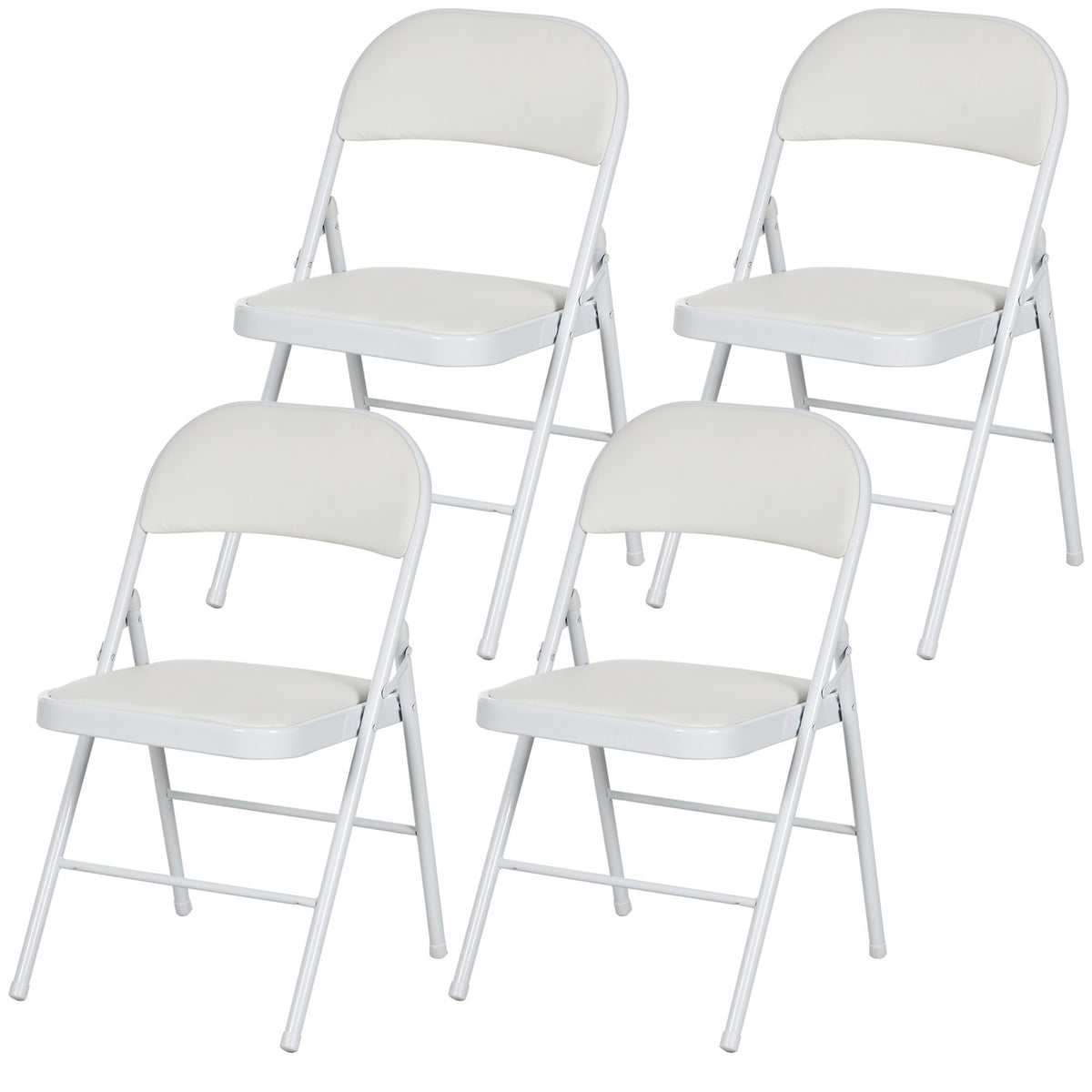 Set med 4 hopfällbara stolar, bärbara kontorsstolar, metallben, hopfällbar stol för kontor, reception, väntrum, konstläder, vit