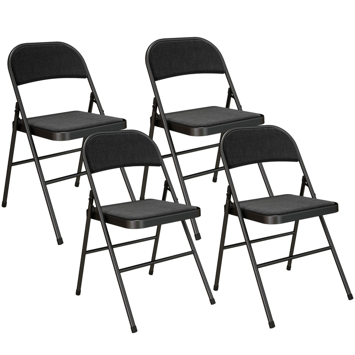 Set med 4 hopfällbara stolar, bärbara kontorsstolar, metallben, hopfällbar stol för kontor, reception, väntrum, linnelook, svart