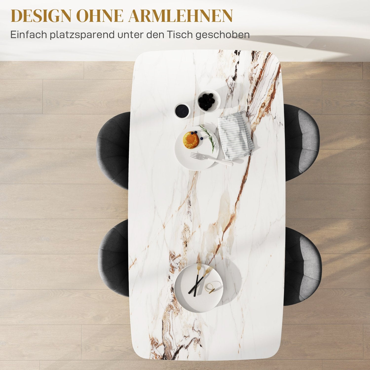 Set med 4 matstolar i sammet, ergonomiska, mörkgrå