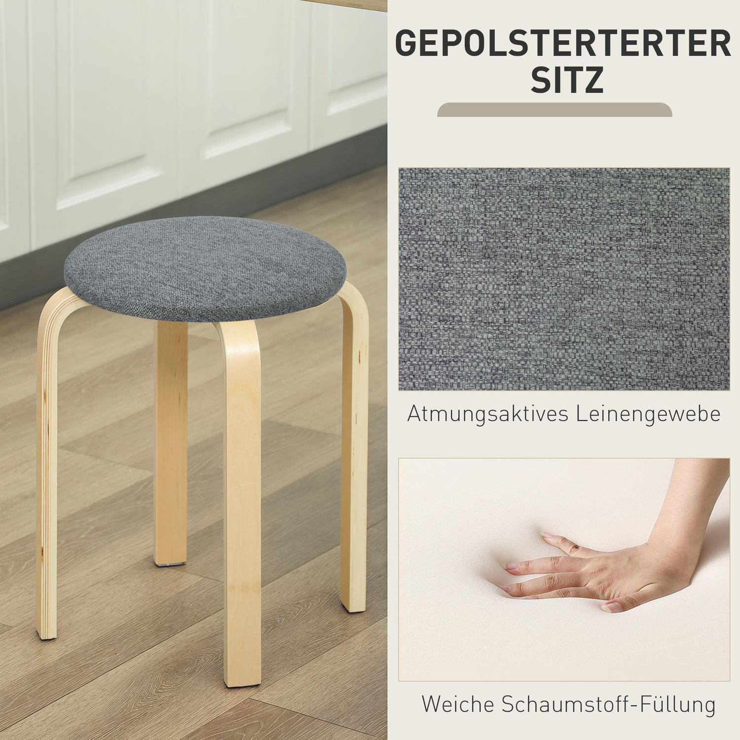 Set med 4 stapelbara stoppade pallar, lackerad yta, träben, grå