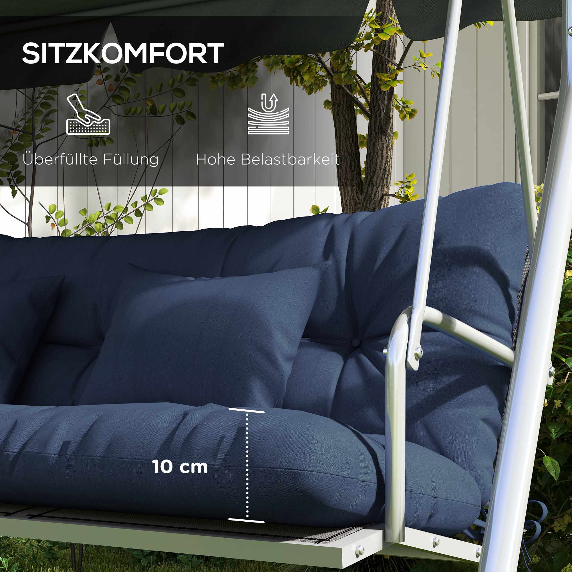 Set med dynor för utomhusstolar, 150x50 cm, vattenavvisande, marinblå