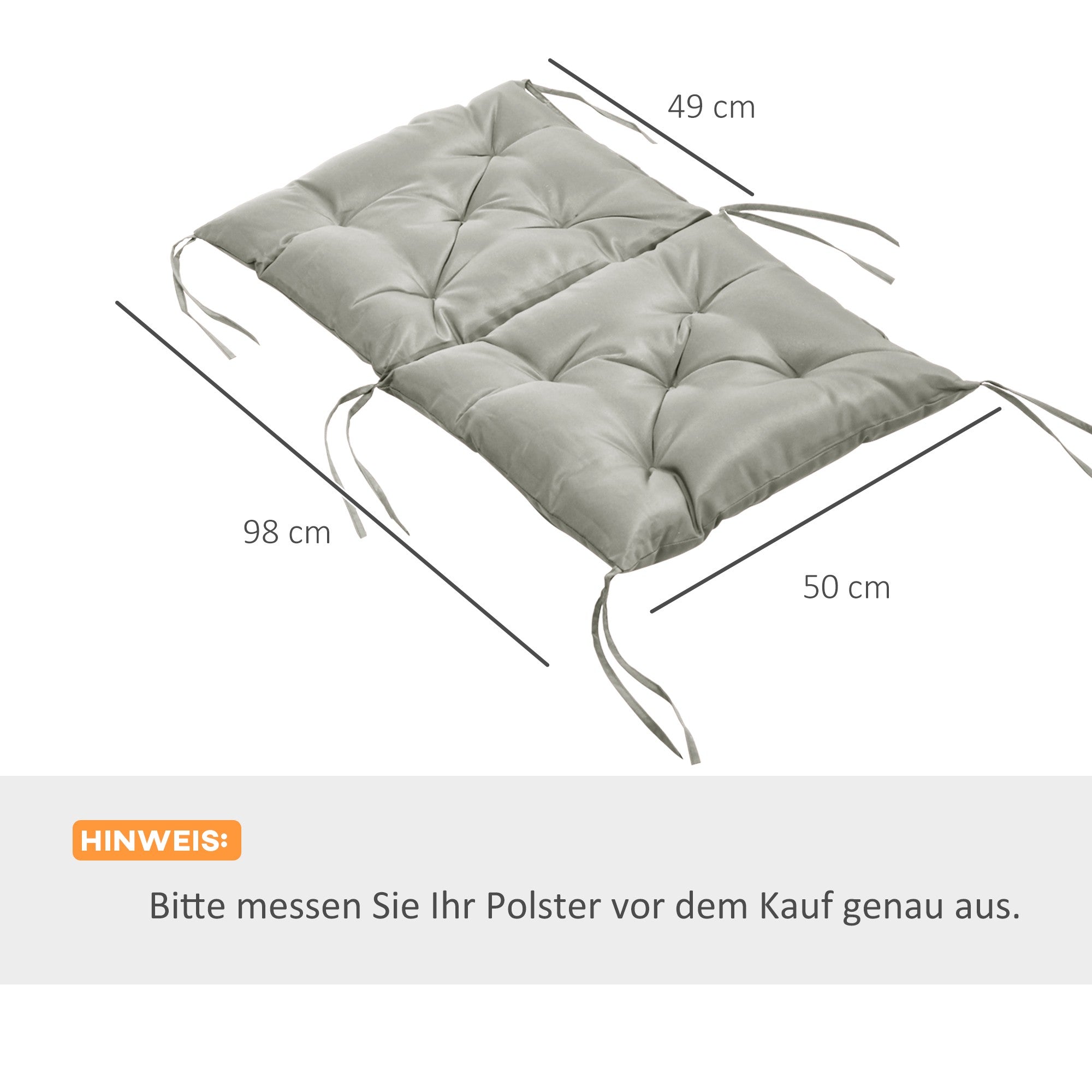 Set med dynor till utomhusstolar, 98x50 cm, ljusgrå, 8 cm tjock