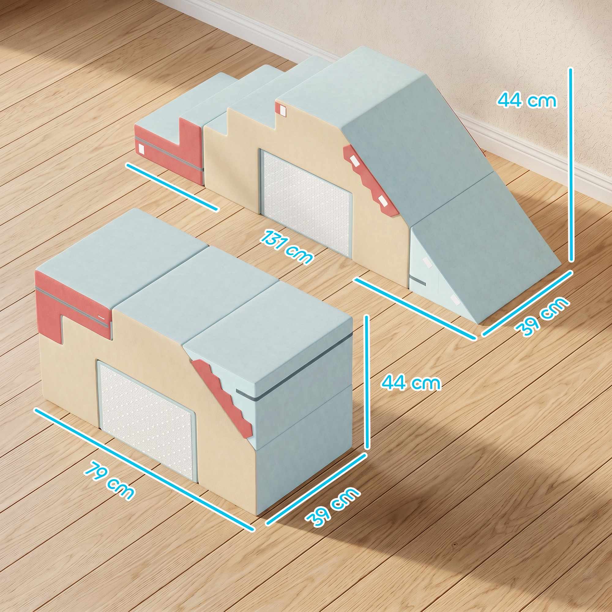 Set med klätterblock i skum för småbarn, 2 delar, avtagbara överdrag, blå