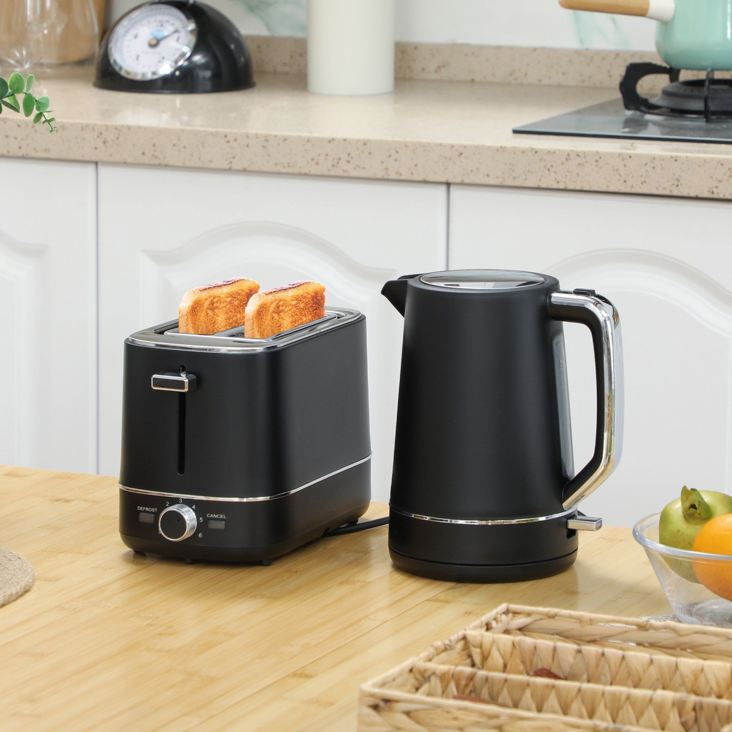 Set med vattenkokare och brödrost – 2200W, 1,7L, 6-nivåer Browning, svart