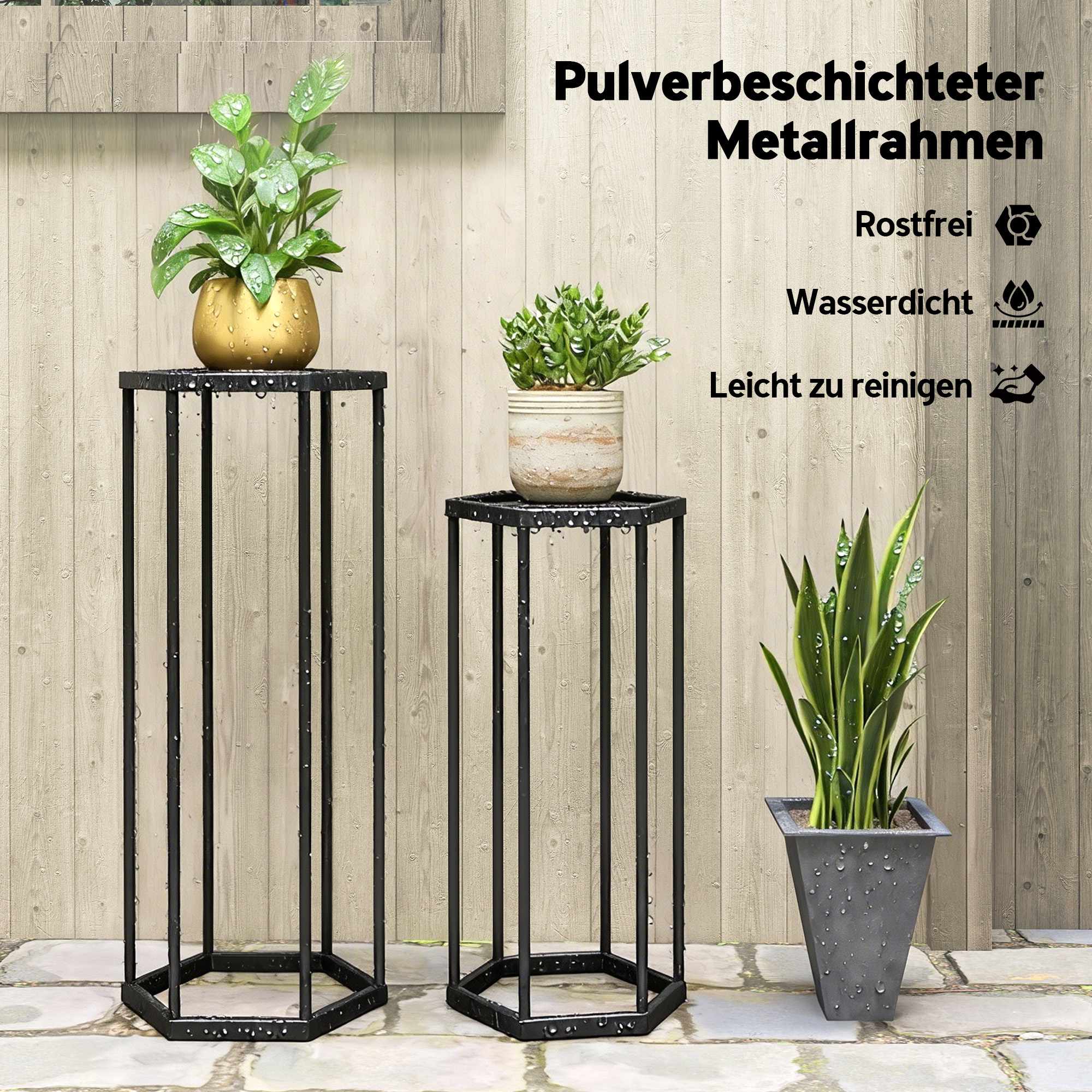 Sexkantiga växtställ i metall, för inomhusbruk och utomhusbruk, 2-pack