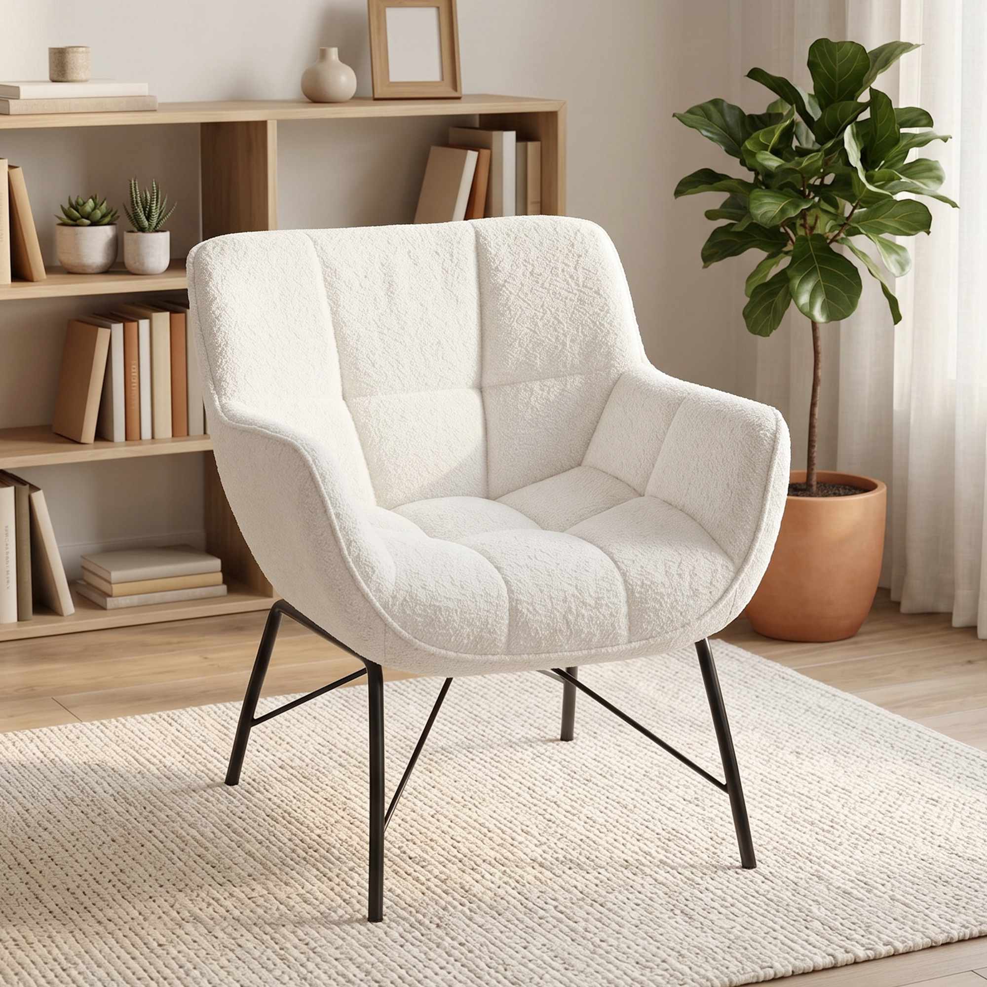Sherpa Fleece Lounge Chair, Böjd Rygg, Metallben