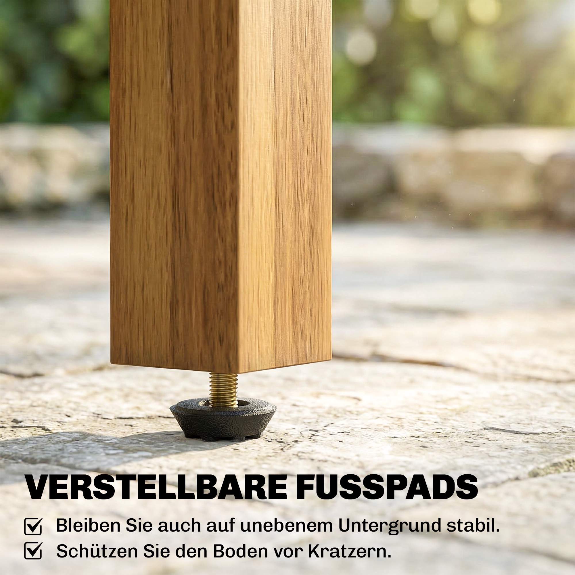 Sidobord för utomhusbruk, 48x48 cm akaciaträ, justerbara fötter