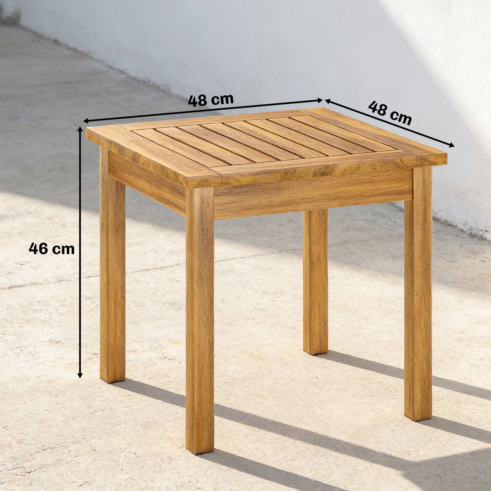 Sidobord för utomhusbruk, 48x48 cm akaciaträ, justerbara fötter