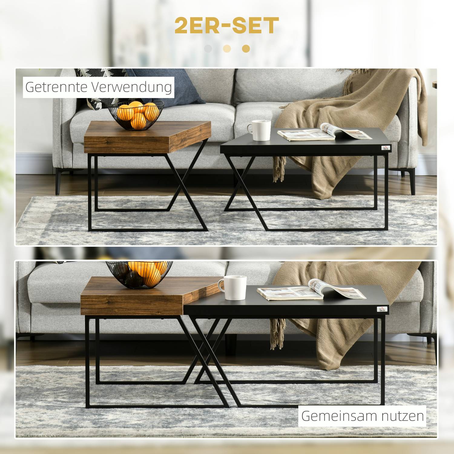 Sidobord i industriellt stål – geometrisk design, svart